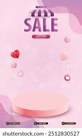 sale discount portait template banner with blank space 3d podium for social media post product sale with abstract gradient pink background design36