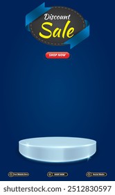 sale discount portait template banner with blank space 3d podium for social media post product sale with abstract gradient blue background design 21