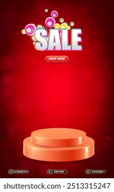 sale discount portait template banner with blank space 3d podium for social media post product sale with abstract gradient red background design 17