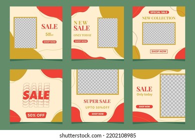 Sale Discount Post. Collection of editable square banner template for social media post, internet ads Vector illustration Set of Sale Post template design. Mega Sale Discount, Big Promotion Sale