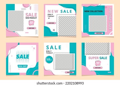 Correo de descuento de venta. Colección de plantillas de banner cuadrado editable para publicación de medios sociales, anuncios de internet Ilustración vectorial Diseño de plantillas Set of Sale Post. Descuento de Mega Venta, venta de gran promoción