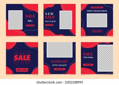 Sale Discount Post. Collection of editable square banner template for social media post, internet ads Vector illustration Set of Sale Post template design. Mega Sale Discount, Big Promotion Sale