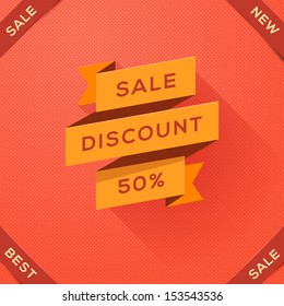 Sale, discount poster with paper folding design, vector illustration. 