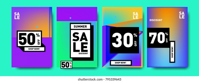 Sale and discount poster set. Colorful background for banner and advertising promotion.
