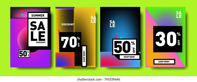Sale and discount poster set. Colorful background for banner and advertising promotion.
