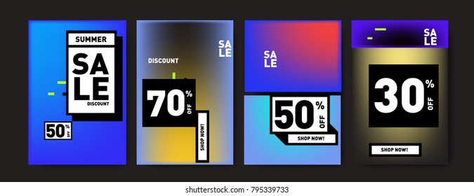 Sale and discount poster set. Colorful background for banner and advertising promotion.
