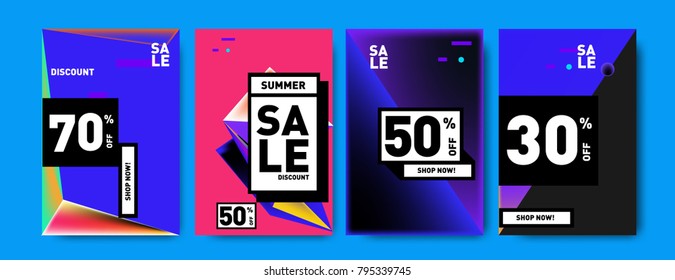 Sale and discount poster set. Colorful background for banner and advertising promotion.
