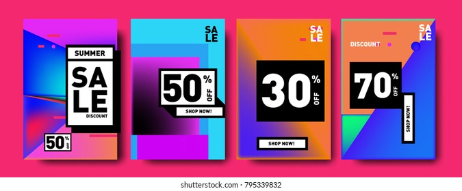 Sale and discount poster set. Colorful background for banner and advertising promotion.
