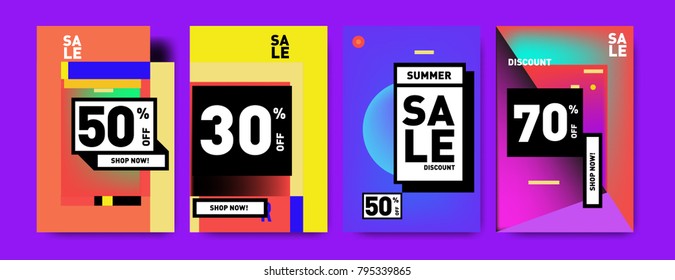 Sale and discount poster set. Colorful background for banner and advertising promotion.
