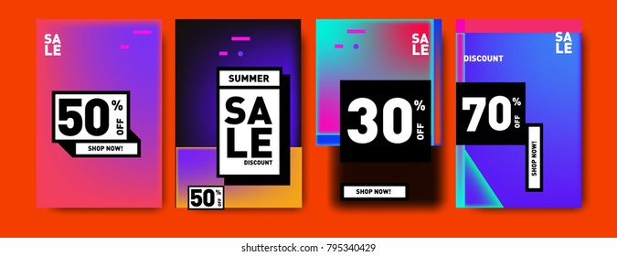 Sale and discount poster set. Colorful background for banner and advertising promotion.
