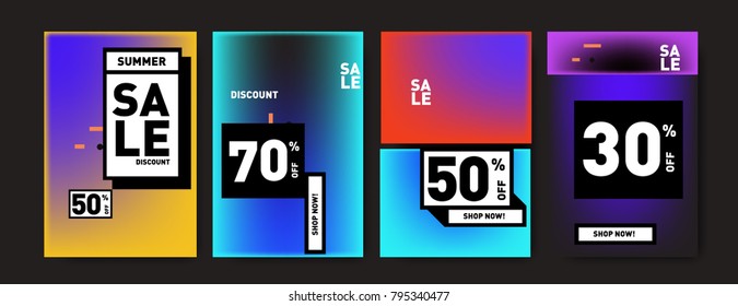 Sale and discount poster set. Colorful background for banner and advertising promotion.
