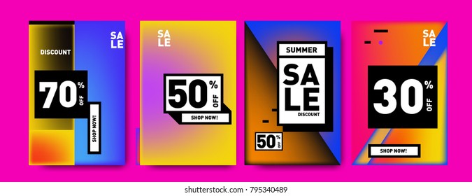 Sale and discount poster set. Colorful background for banner and advertising promotion.
