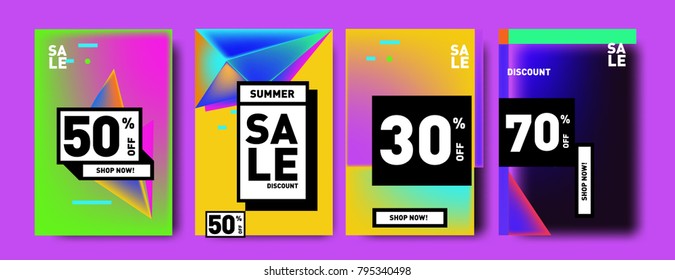 Sale and discount poster set. Colorful background for banner and advertising promotion.
