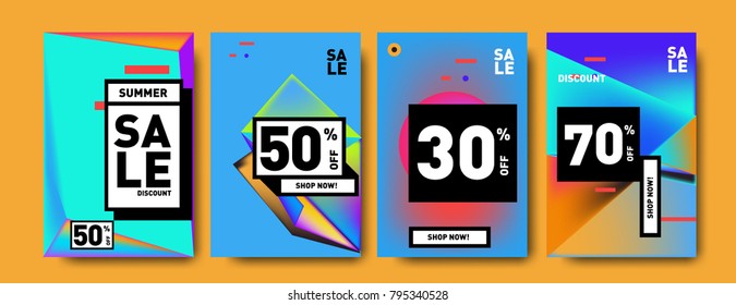 Sale and discount poster set. Colorful background for banner and advertising promotion.
