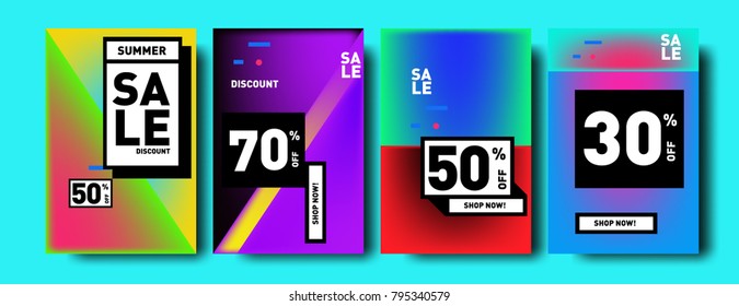 Sale and discount poster set. Colorful background for banner and advertising promotion.
