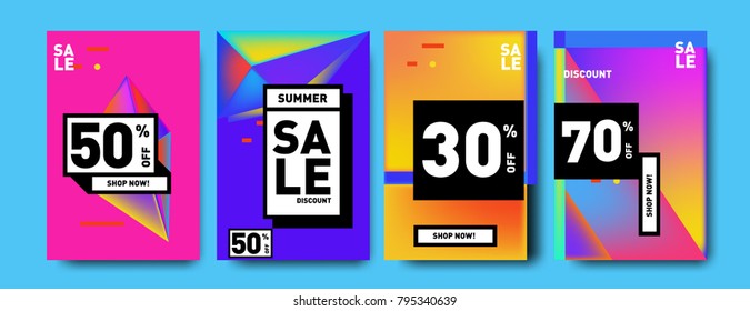 Sale and discount poster set. Colorful background for banner and advertising promotion.
