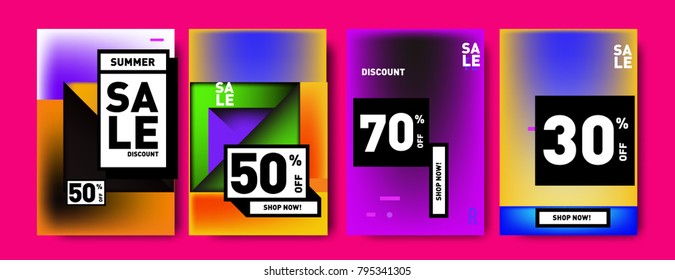 Sale and discount poster set. Colorful background for banner and advertising promotion.
