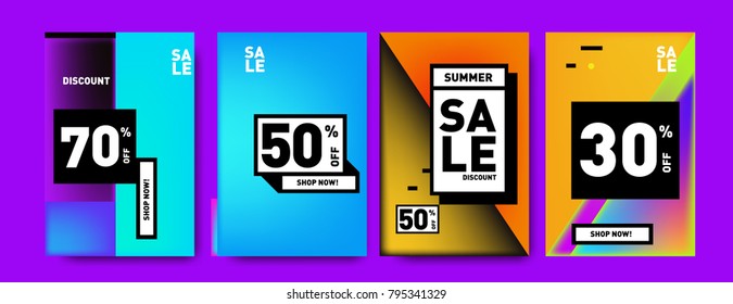 Sale and discount poster set. Colorful background for banner and advertising promotion.
