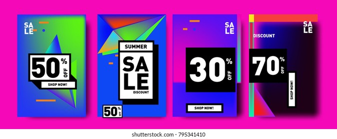 Sale and discount poster set. Colorful background for banner and advertising promotion.
