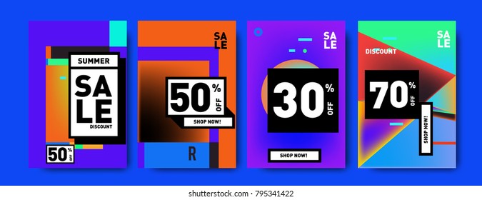 Sale and discount poster set. Colorful background for banner and advertising promotion.
