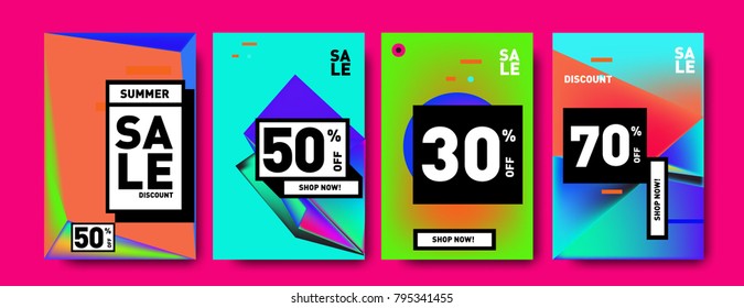 Sale and discount poster set. Colorful background for banner and advertising promotion.

