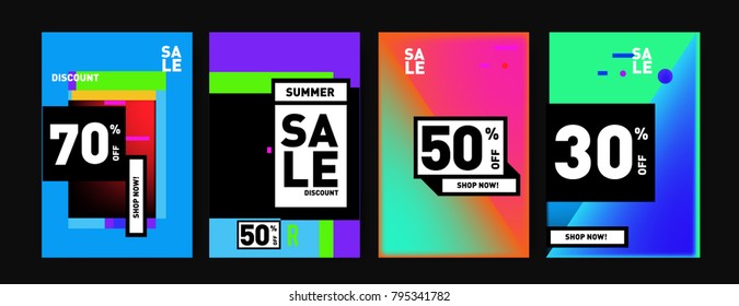 Sale and discount poster set. Colorful background for banner and advertising promotion.
