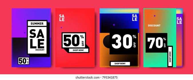 Sale and discount poster set. Colorful background for banner and advertising promotion.
