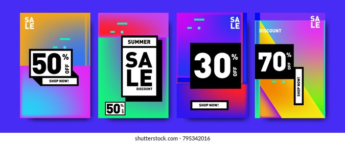 Sale and discount poster set. Colorful background for banner and advertising promotion.
