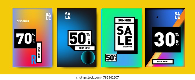 Sale and discount poster set. Colorful background for banner and advertising promotion.
