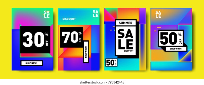 Sale and discount poster set. Colorful background for banner and advertising promotion.
