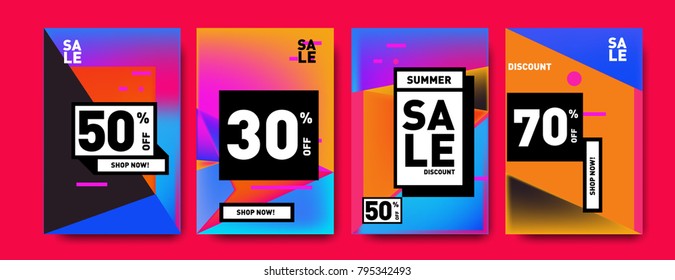 Sale and discount poster set. Colorful background for banner and advertising promotion.
