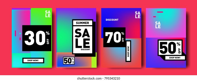 Sale and discount poster set. Colorful background for banner and advertising promotion.
