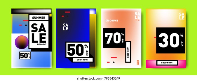 Sale and discount poster set. Colorful background for banner and advertising promotion.
