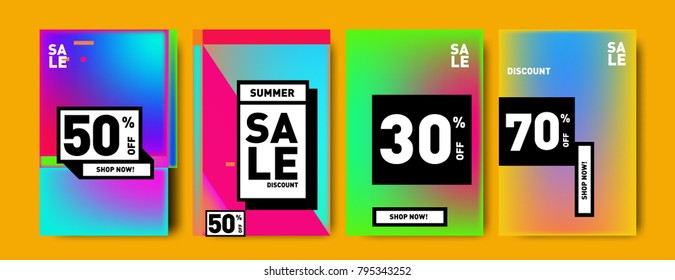 Sale and discount poster set. Colorful background for banner and advertising promotion.
