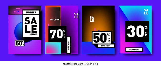 Sale and discount poster set. Colorful background for banner and advertising promotion.
