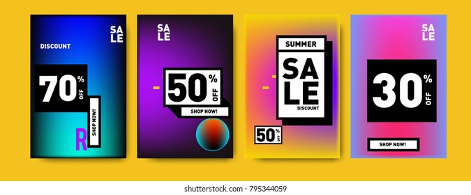 Sale and discount poster set. Colorful background for banner and advertising promotion.
