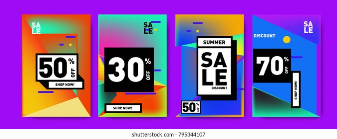 Sale and discount poster set. Colorful background for banner and advertising promotion.
