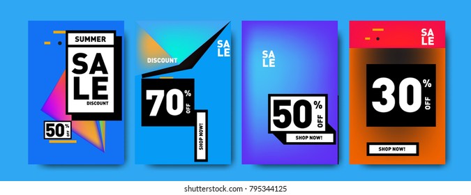 Sale and discount poster set. Colorful background for banner and advertising promotion.
