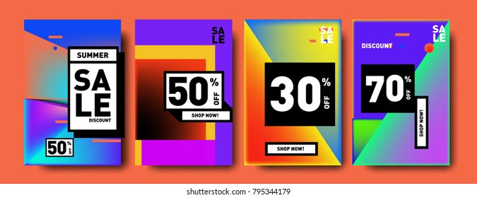 Sale and discount poster set. Colorful background for banner and advertising promotion.
