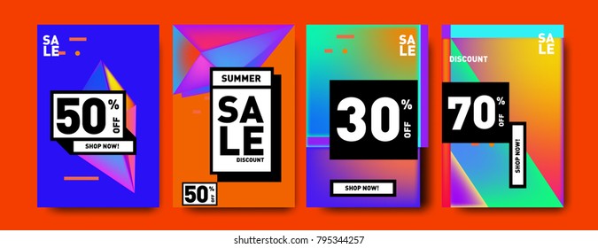 Sale and discount poster set. Colorful background for banner and advertising promotion.
