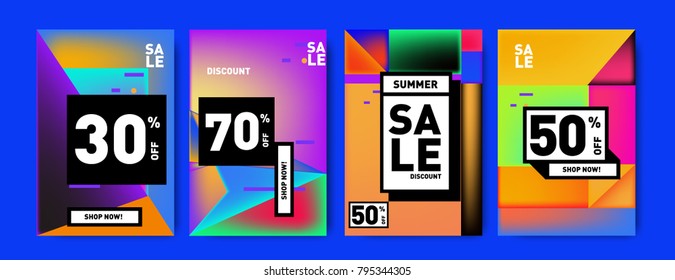 Sale and discount poster set. Colorful background for banner and advertising promotion.
