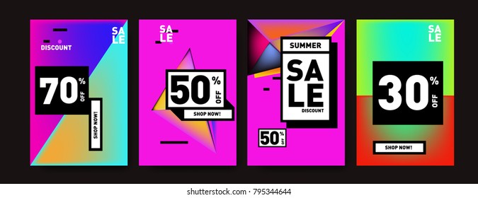 Sale and discount poster set. Colorful background for banner and advertising promotion.
