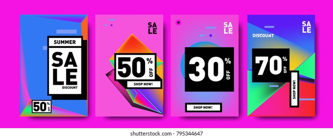 Sale and discount poster set. Colorful background for banner and advertising promotion.
