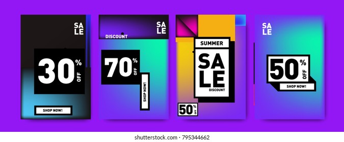 Sale and discount poster set. Colorful background for banner and advertising promotion.
