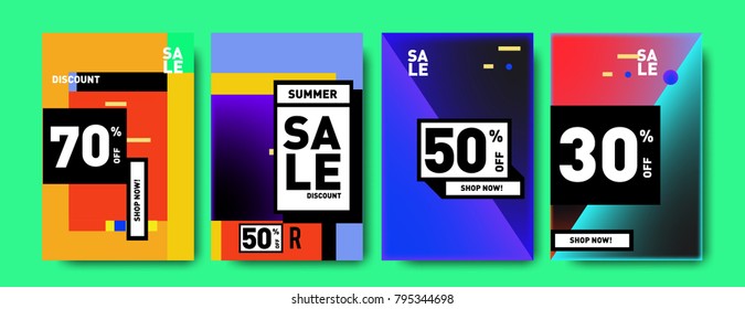 Sale and discount poster set. Colorful background for banner and advertising promotion.
