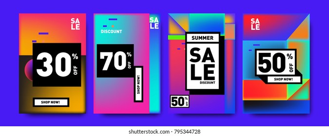 Sale and discount poster set. Colorful background for banner and advertising promotion.
