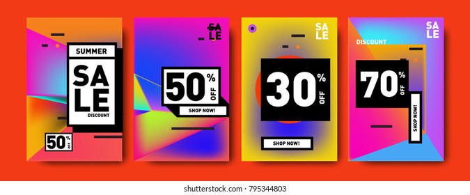 Sale and discount poster set. Colorful background for banner and advertising promotion.
