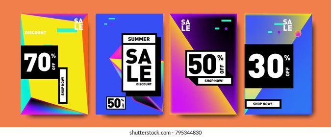 Sale and discount poster set. Colorful background for banner and advertising promotion.
