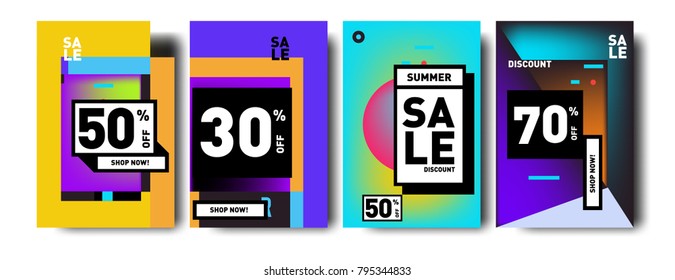 Sale and discount poster set. Colorful background for banner and advertising promotion.
