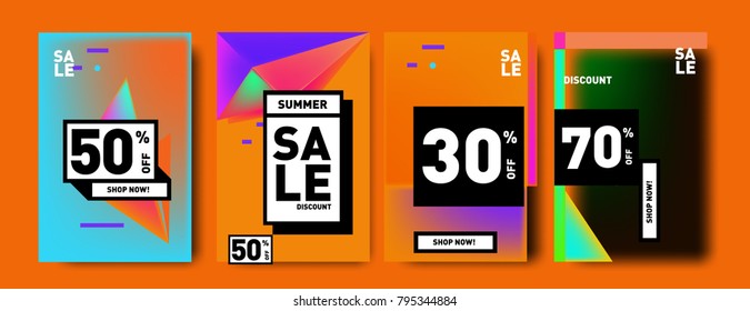 Sale and discount poster set. Colorful background for banner and advertising promotion.
